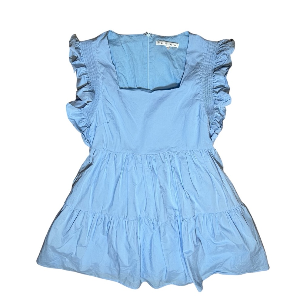 English Factory Light Blue Ruffle Mini Dress Size Large Lined Tiered